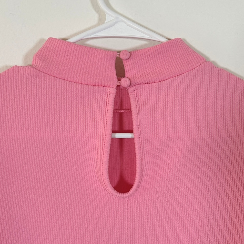 Von Maur I Pink Ribbed Puff Sleeve Long Sleeve Bodysuit I Size L I Mock Neck - Picture 7 of 10